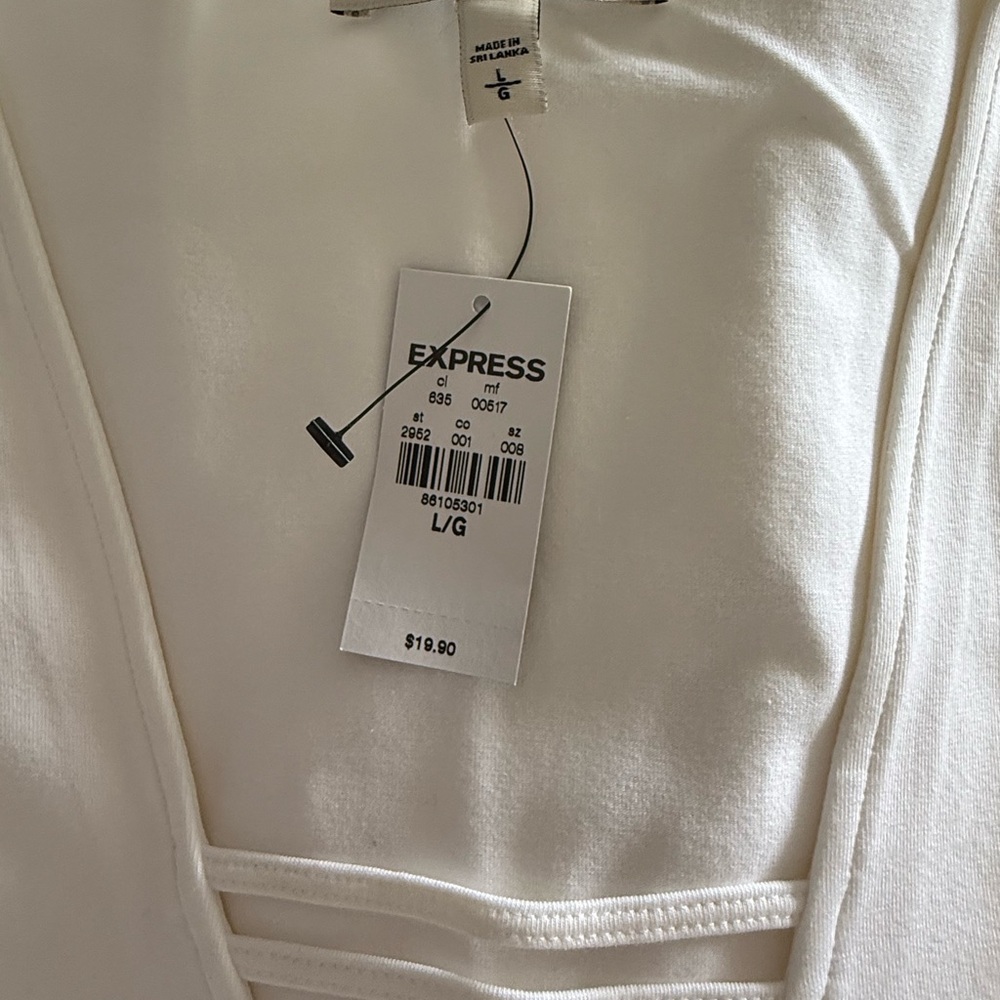 Express White Short-Sleeve Deep V Tee with Ladder Straps - Picture 5 of 5